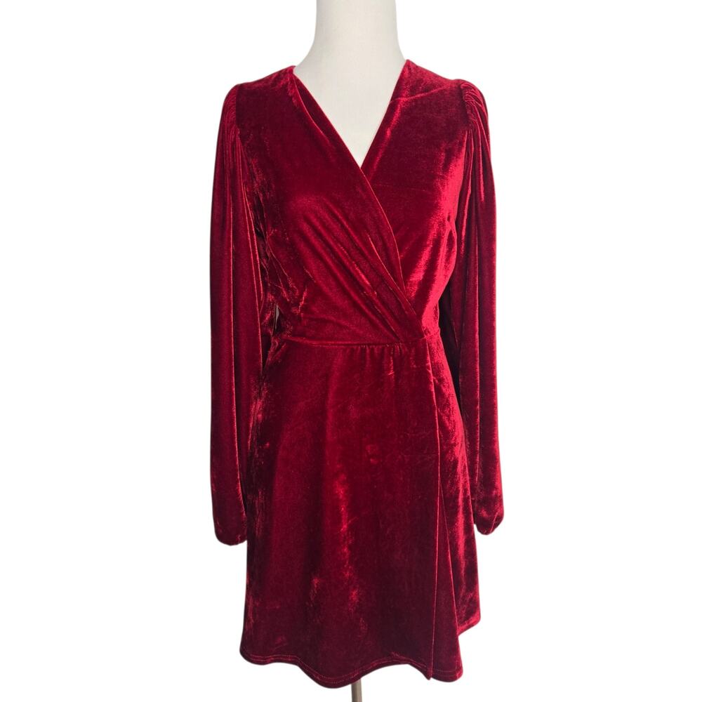 Alrar'd State Womens Velvet Dress Red Glam Faux Wrap Holidays Party NYE Medium